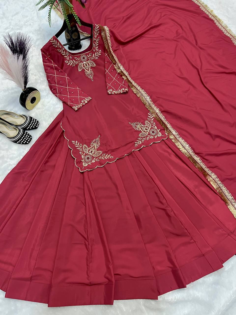 Deep Maroon Heritage Flared Silhouette